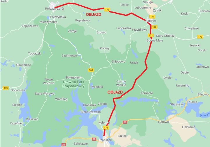 Wprowadzenie czasowej organizacji ruchu - mapka