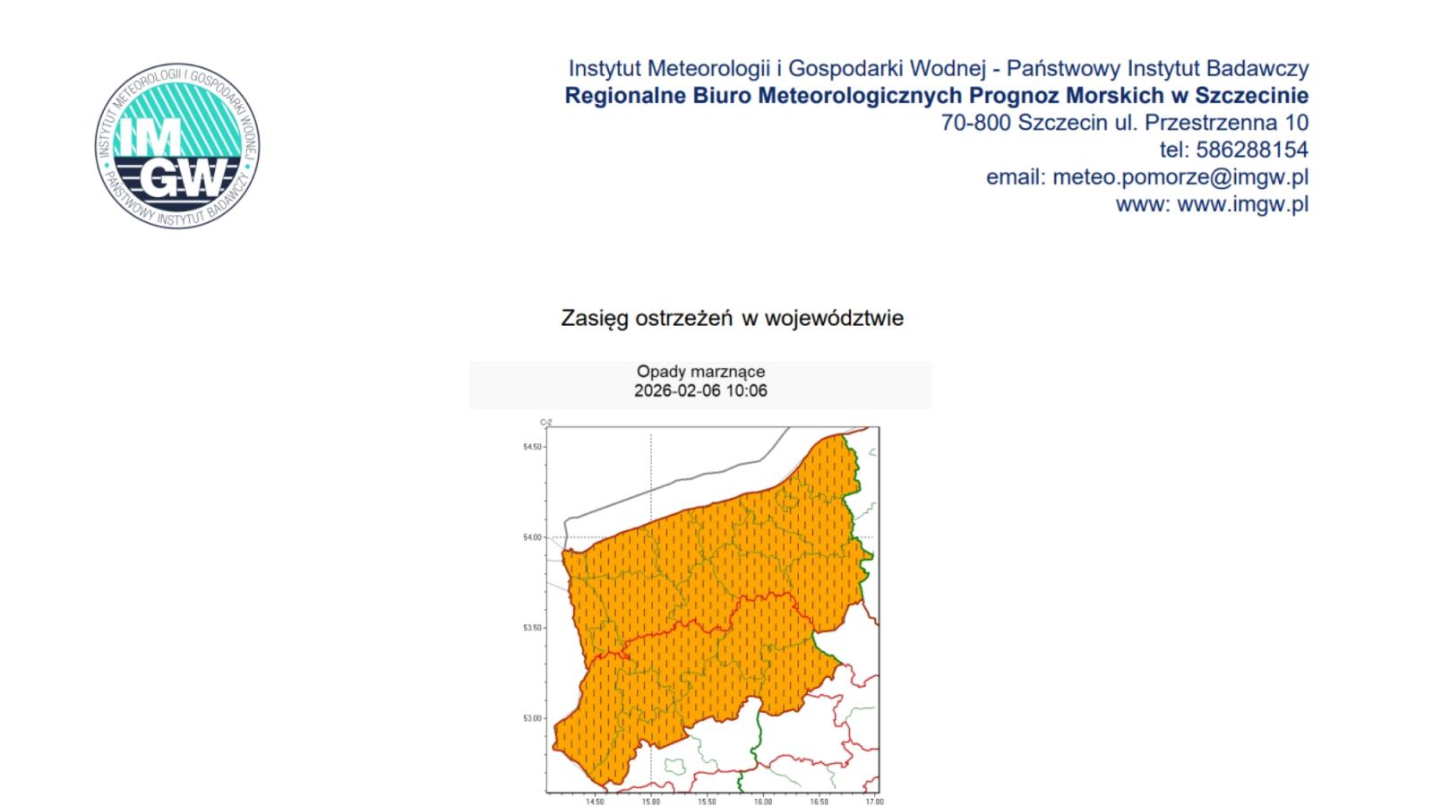 OSTRZEŻENIE METEOROLOGICZNE O6.02.2026 R.-07.02.2026 R.
