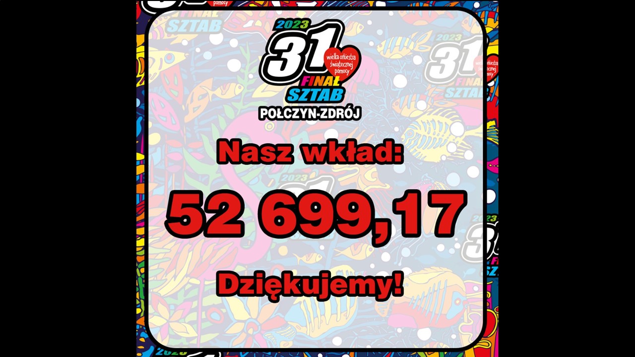 WOŚP- plakat informujący o zbiórce w sztabie Połczyn-Zdrój