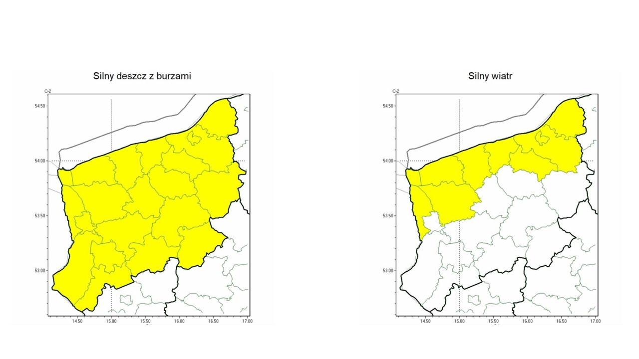 OSTRZEŻENIE METEOROLOGICZNE 11.07.2025 R.- 12.07.2025 R. MOŻLIWE SILNE OPADY DESZCZU Z BURZAMI ORAZ SILNY WIATR