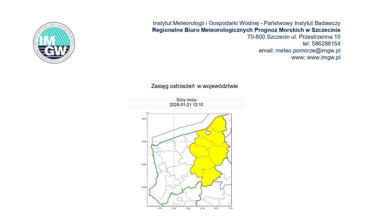 Ostrzeżenie meteorologiczne 21.01.2026 r.- 22.01.2026 r.