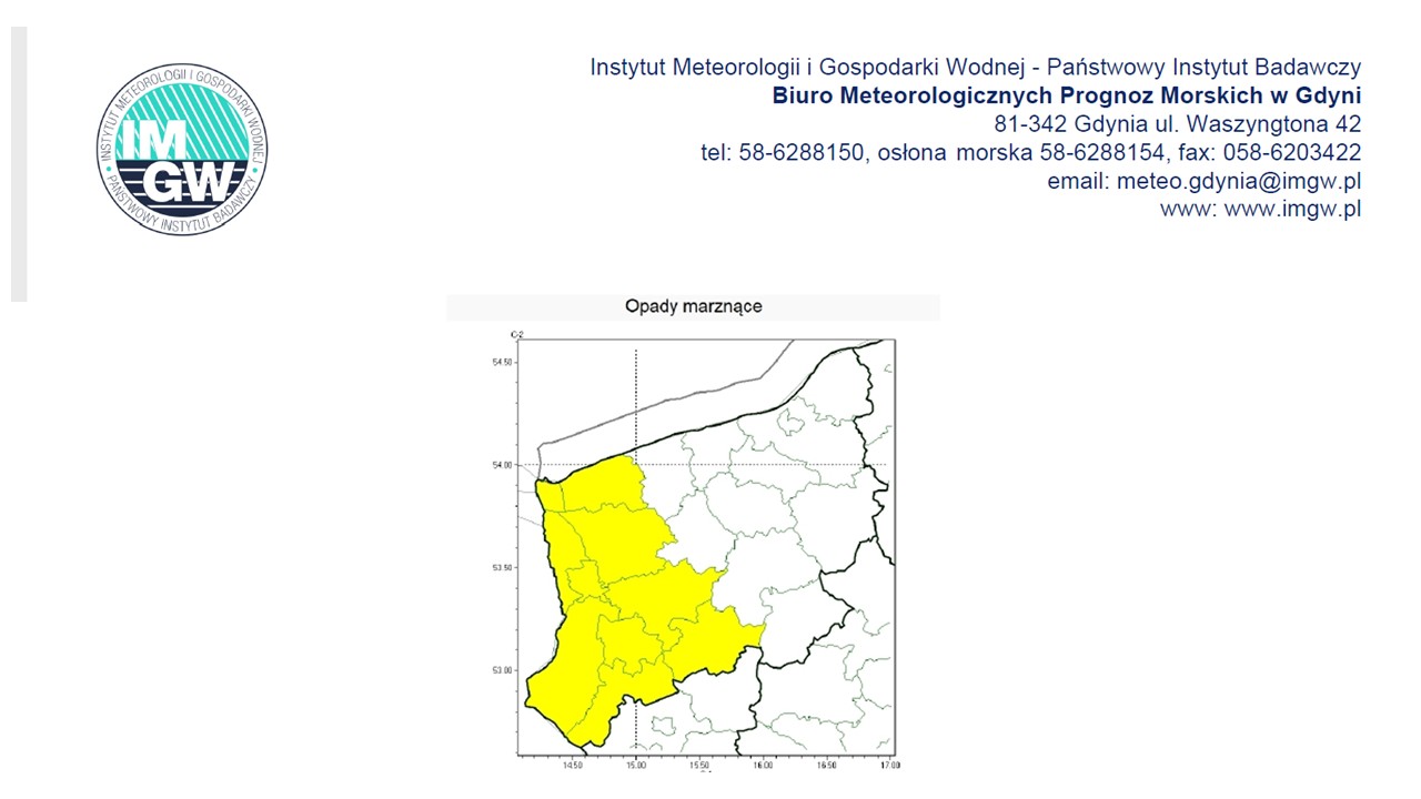 OSTRZEŻENIE METEOROLOGICZNE 20.02.2026 R.- 22.02.2026 R. MOŻLIWE OPADY MARZNĄCE