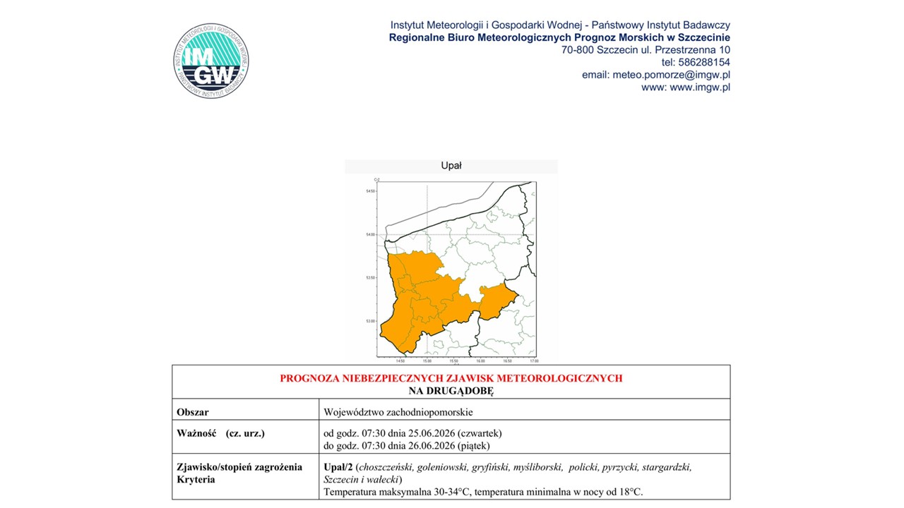 Ostrzeżenie meteorologiczne 25.06.2026 r.- 28.06.2026 r.