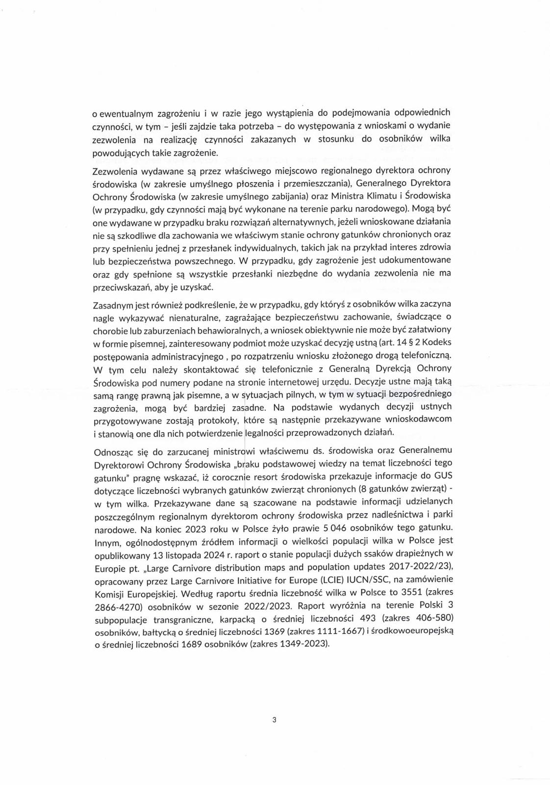 Odpowiedź z Ministerstwa Klimatu i Środowiska na petycję dotyczącą opracowania i wdrożenia strategii aktywnego zarządzania wilkiem w Polsce