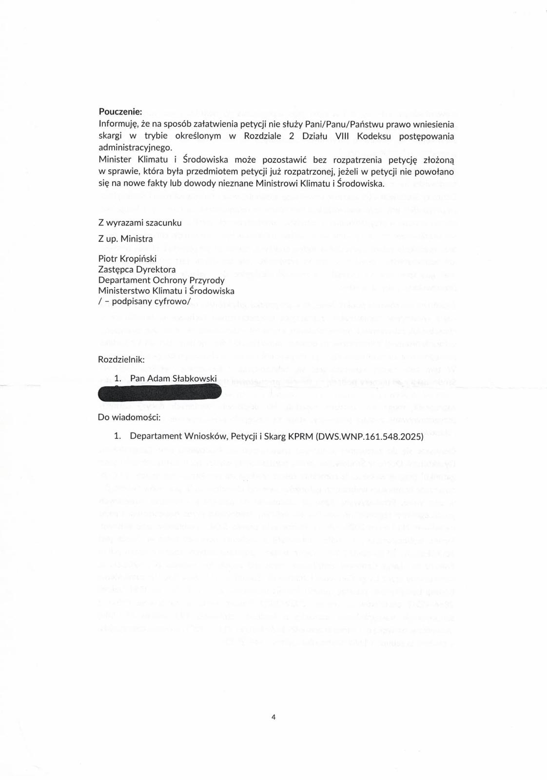 Odpowiedź z Ministerstwa Klimatu i Środowiska na petycję dotyczącą opracowania i wdrożenia strategii aktywnego zarządzania wilkiem w Polsce