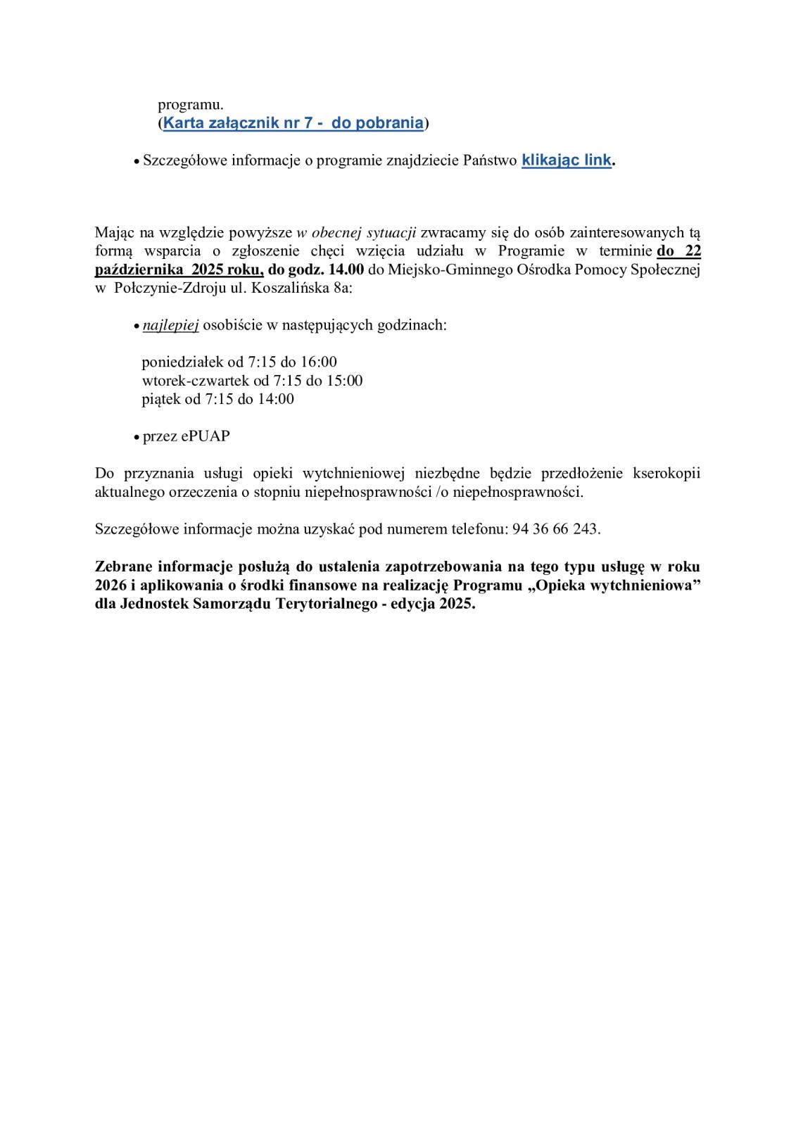  Program „Opieka wytchnieniowa”  dla Jednostek Samorządu Terytorialnego – edycja 2026