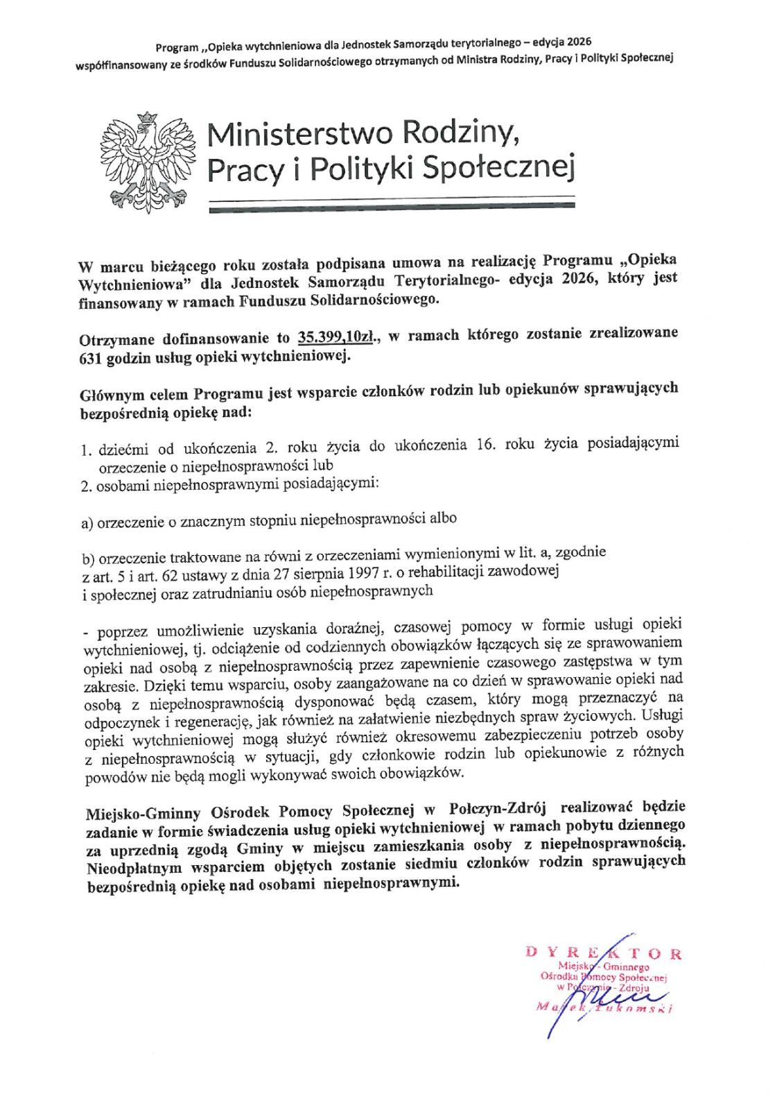 Program Opieka Wytchnieniowa - edycja 2026 