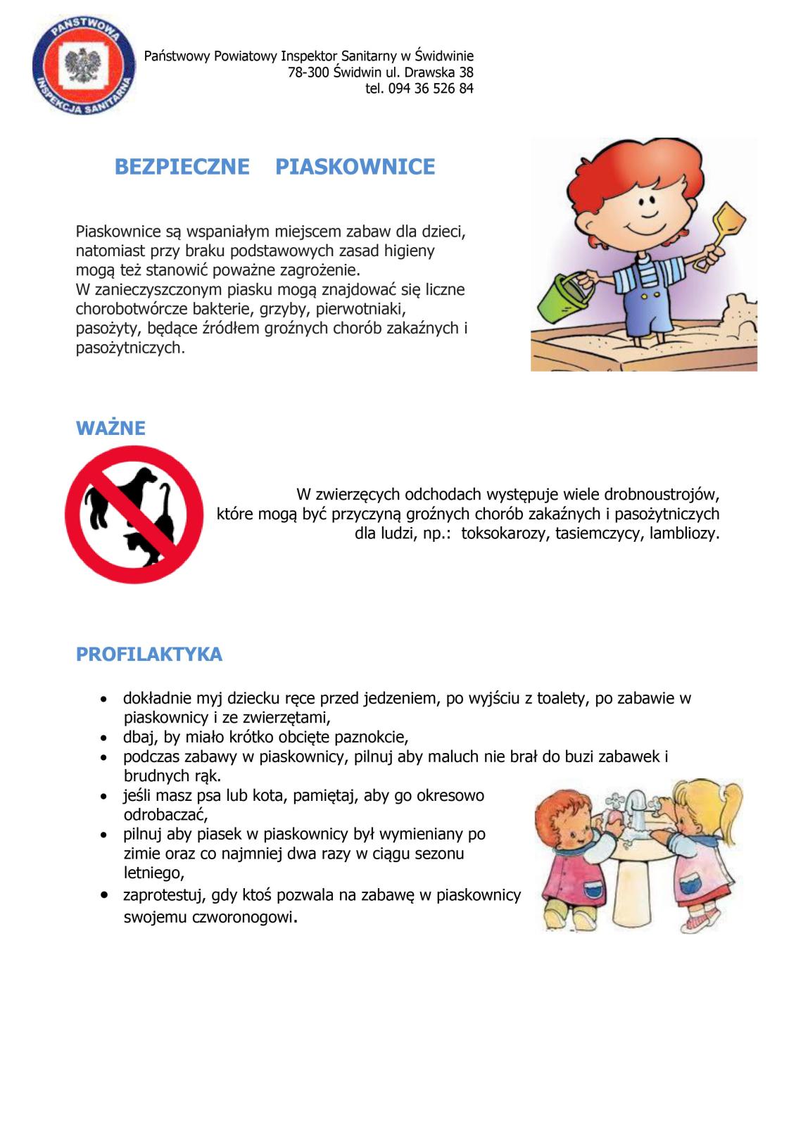Państwowa Inspekcja Sanitarna- ulotka ,,Bezpieczne piaskownice''