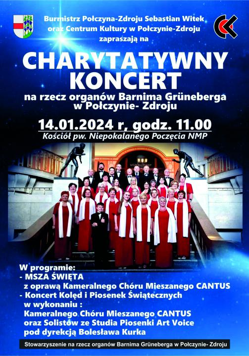 Charytatywny Koncert na rzecz organów Barnima Grüneberga- plakat
