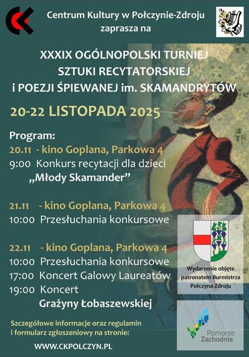 XXXIX Ogólnopolski Turniej Sztuki Recytatorskiej i Poezji Śpiewanej im. Skamandrytów w Połczynie­-Zdroju!