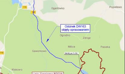 Mapka z zaznaczonym zasięgiem remontu