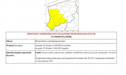 Prognoza niebezpiecznych zjawisk - wojewodztwo zachodniopomorskie 11-15.08