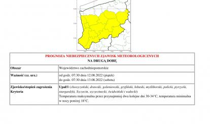 Prognoza niebezpiecznych zjawisk - wojewodztwo zachodniopomorskie 11-15.08