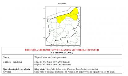 OSTRZEŻENIE METEOROLOGICZNE NA 13 I 14 STYCZNIA 2023