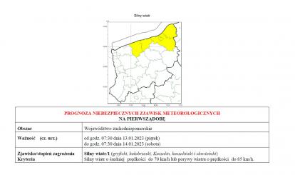 OSTRZEŻENIE METEOROLOGICZNE 13-15 STYCZNIA 2023- MAPA