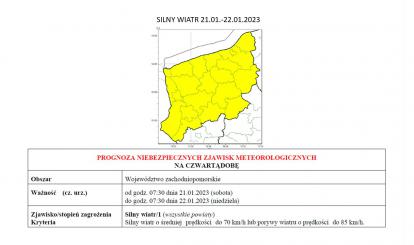 OSTRZEŻENIE METEOROLOGICZNE 21-22 STYCZNIA 2023