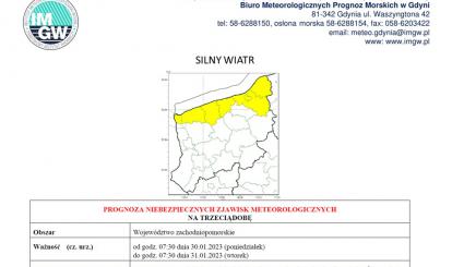 OSTRZEŻENIE METEOROLOGICZNE 30.01.2023-31.01.2023- MAPA