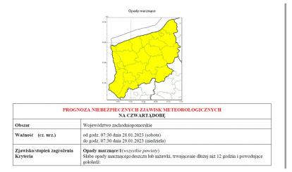 OSTRZEŻENIE METEOROLOGICZNE 28-29.01.2023