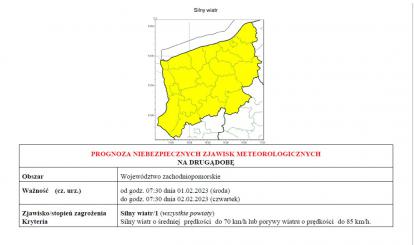 OSTRZEŻENIE METEOROLOGICZNE 31.01.2023-04.02.2023