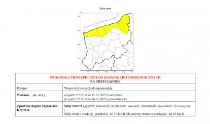 OSTRZEŻENIE METEOROLOGICZNE 13-15 STYCZNIA 2023- MAPA
