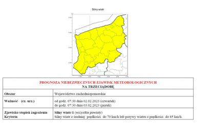 OSTRZEŻENIE METEOROLOGICZNE 31.01.2023-04.02.2023