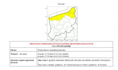 OSTRZEŻENIE METEOROLOGICZNE 31.01.2023-04.02.2023