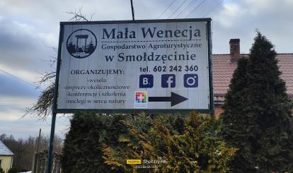 Oznakowanie witacza przydrożnego ,,Małej Wenecji'' logo Szwajcarii Połczyńskiej