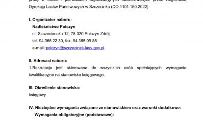 Nadleśnictwo Połczyn ogłasza nabór zewnętrzny na stanowisko księgowego