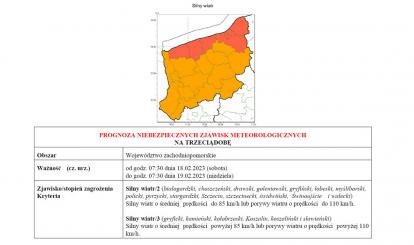 OSTRZEŻENIE METEOROLOGICZNE 17-19 LUTY 2023