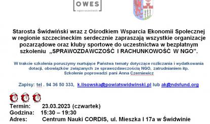 Bezpłatne szkolenia dla organizacji w zakresie księgowości: „SPRAWOZDAWCZOŚĆ I RACHUNKOWOŚĆ W NGO”
