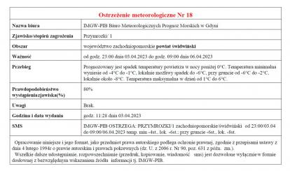 UWAGA! MOŻLIWE PRZYMROZKI