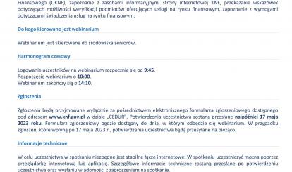 Webinaria dla seniorów- plakat 