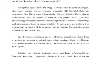 OPIS UROCZYSTOŚCI ODSŁONIĘCIA POMNIKA PAMIĘCI DZIECI – OFIAR GERMANIZACJI W LATACH 1939-1945 POŁCZYN-ZDRÓJ, 7-8 WRZEŚNIA 2023