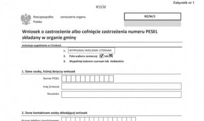 Wniosek o zastrzeżenie numeru PESEL