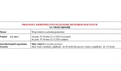 OSTRZEŻENIE METEOROLOGICZNE 19-23.12.2023 R.