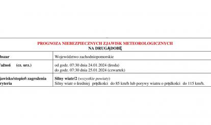 OSTRZEŻENIE METEOROLOGICZNE 23.01-27.01.2024 R.