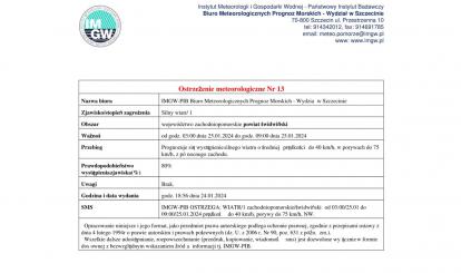 OSTRZEŻENIE METEOROLOGICZNE 25-27.01,2024 R.