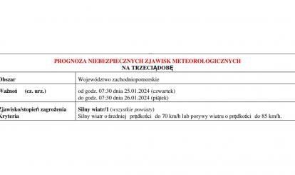 OSTRZEŻENIE METEOROLOGICZNE 23.01-27.01.2024 R.