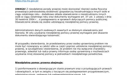 Tekst o nieodpłatnej pomocy prawnej