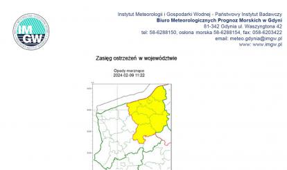 OSTRZEŻENIE METEOROLOGICZNE 09-10.02.2024 R.