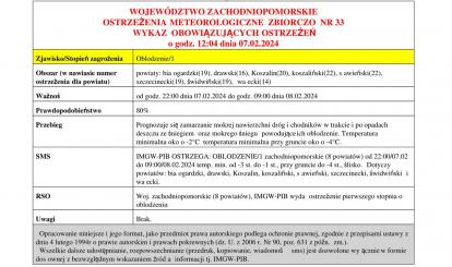 OSTRZEŻENIE METEOROLOGICZNE 07-08.02.2024 R.