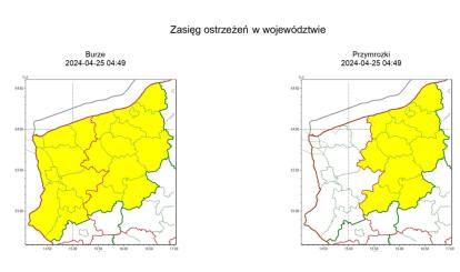 OSTRZEŻENIE METEOROLOGICZNE 25.04-26.04.2024 R.