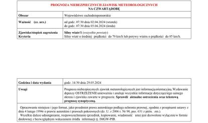 OSTRZEŻENIE METEOROLOGICZNE 02-03.04.2024 R.