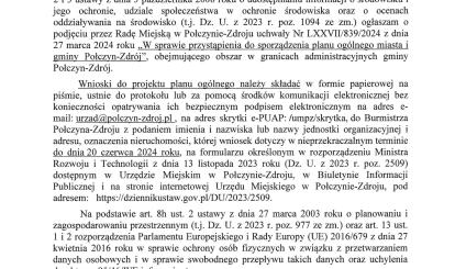 Ogłoszenie Burmistrza Połczyna-Zdroju w sprawie przystąpienia do sporządzenia planu ogólnego miasta i gminy Połczyn-Zdrój oraz o przystąpieniu do przeprowadzenia strategicznej oceny oddziaływania na środowisko dla potrzeb powyższego planu ogólnego