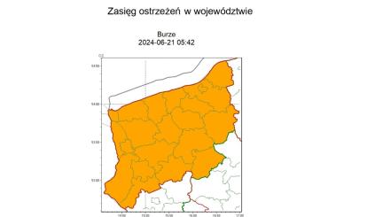 OSTRZEŻENIE METEOROLOGICZNE 21.06-22.06.2024 R. MOŻLIWE BURZE