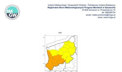 OSTRZEŻENIE METEOROLOGICZNE 14.08.2025 R.- 16.08.2025 R. MOŻLIWE UPAŁY I BURZE