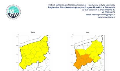 OSTRZEŻENIE METEOROLOGICZNE 14.08.2025 R.- 16.08.2025 R. MOŻLIWE UPAŁY I BURZE