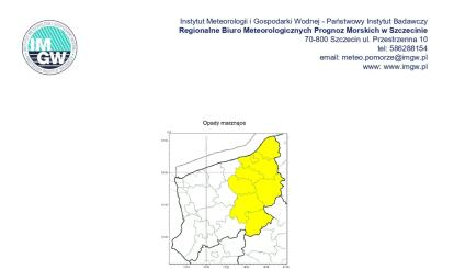 OSTRZEŻENIE METEOROLOGICZNE 28.11.2025 R.-30.11.2025 R.