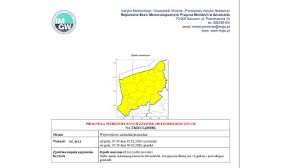 OSTRZEŻENIE METEOROLOGICZNE 02.02.2026 R.- 07.02.2026 R.