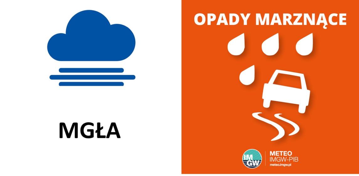 OSTRZEŻENIE METEOROLOGICZNE 26.01.2026 R.- 27.01.2026 R. MOŻLIWE MARZNĄCE OPADY I GĘSTE MGŁY